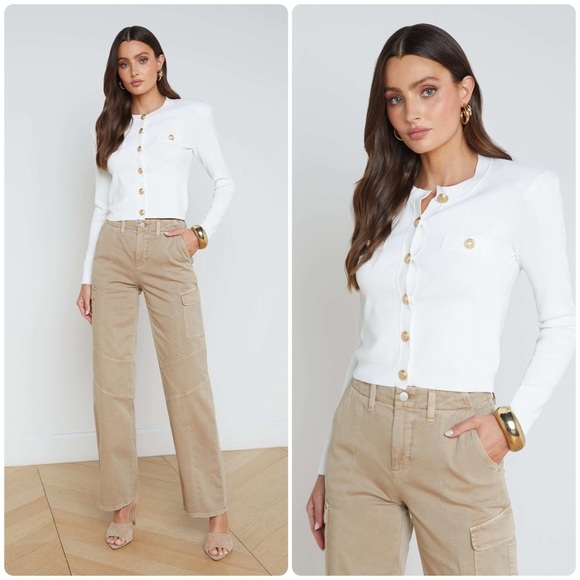 New! L'Agence Cardigan Toulouse in Ivory with Gold Buttons 🤍 XS! Sold Out! - Picture 1 of 16